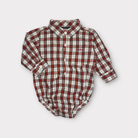 Oshkosh Holiday Plaid Button Up Onesie