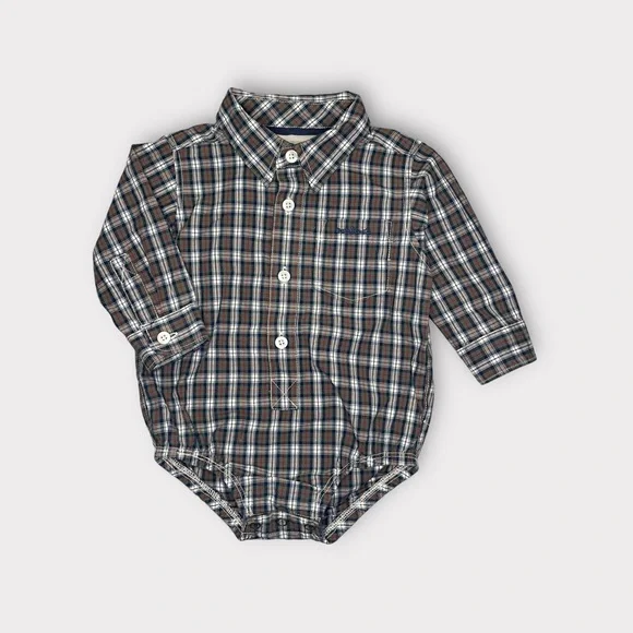 Oshkosh Holiday Plaid Button Up Onesie