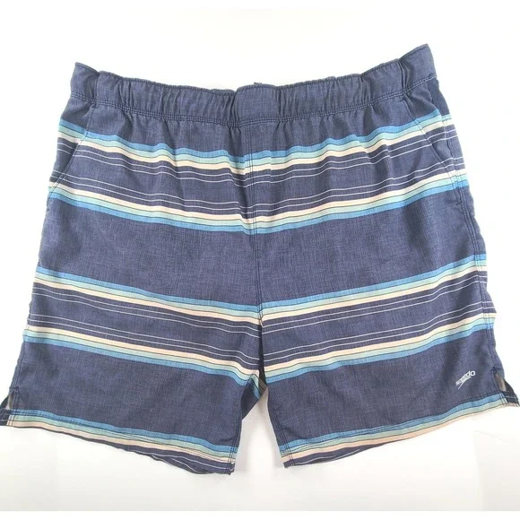 Speedo Swim Trunks Shorts Mens 2X Blue Striped Lined Resortwear Surf Summer