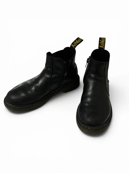 Dr Martens Kids Boots Black Leather Chelsea Ankle Side Zip Youth Size 2 Slip On