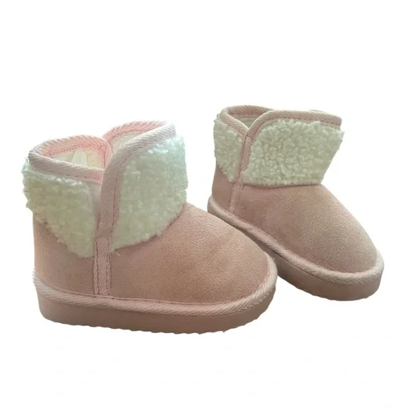 Baby Toddler Girl Pink White Suede Shearling Winter Boots Sz 5