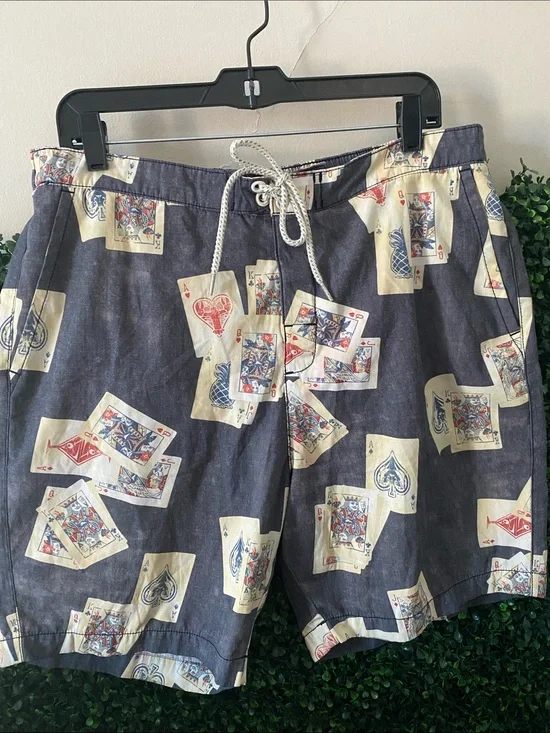 Tommy Bahama Black Swim Trunks with Cream Playing Card Print