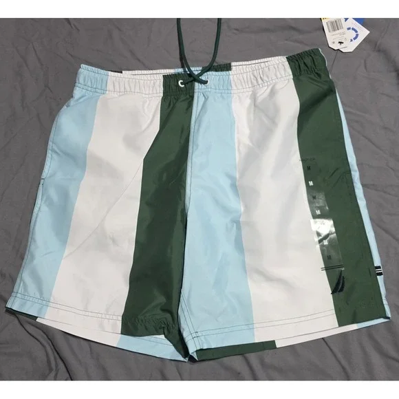 Nautica Men's Swim Shorts Mesh Lined Drawstring Pockets Striped M
