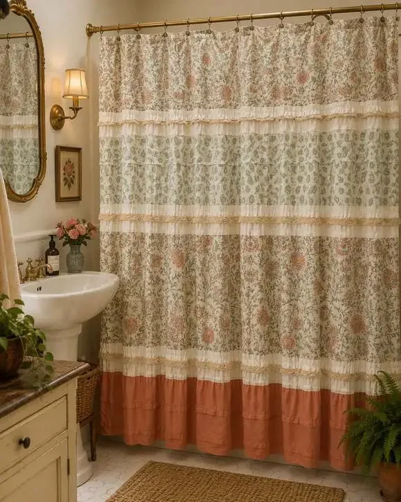Madison Park Dawn 100% Cotton Floral Tiered Ruffle Shower Curtain