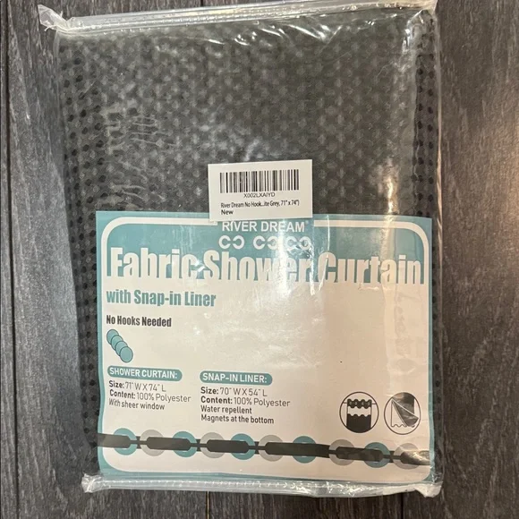 Amazon Black Fabric Shower Curtain with Snap-in Liner