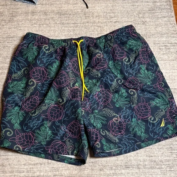 Nautica Men's Navy Swim Shorts with Turtle Print 2XLT