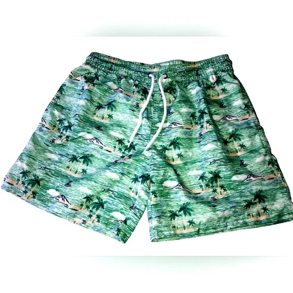 Organic Pattern Green Swim Trunks