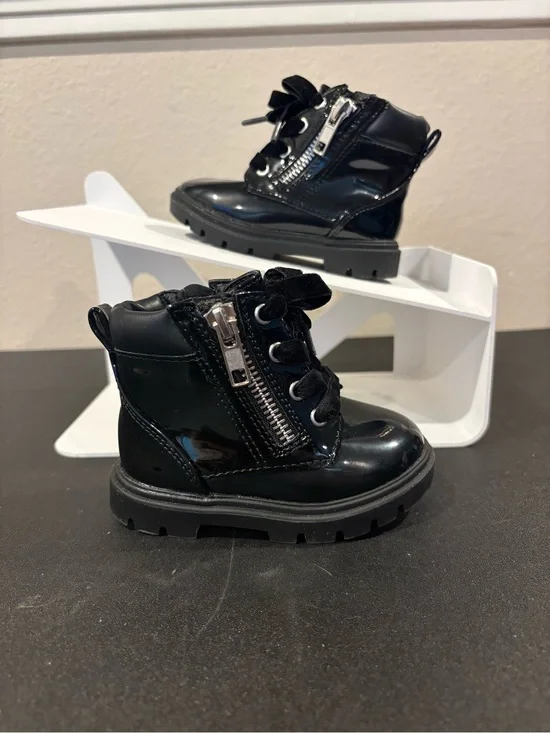 Wonder Nation Girls Boots Infant Size 4 Black Patent Leather Sparkle Zipper