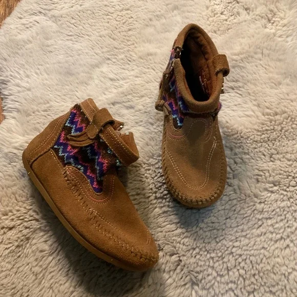 Minnetonka Aspen Size 1 Bootie Leather Kids Ankle Brown‎ Suede Kids
