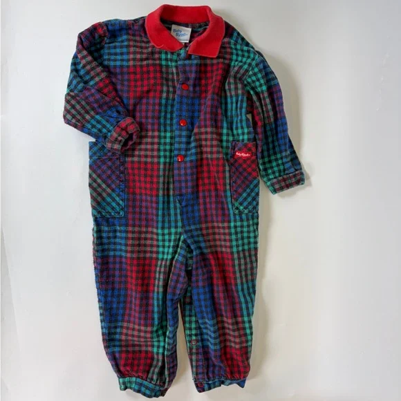VTG Rare OshKosh B’Gosh Baby Unisex Coverall Romper Size 24 Months Checkered‎