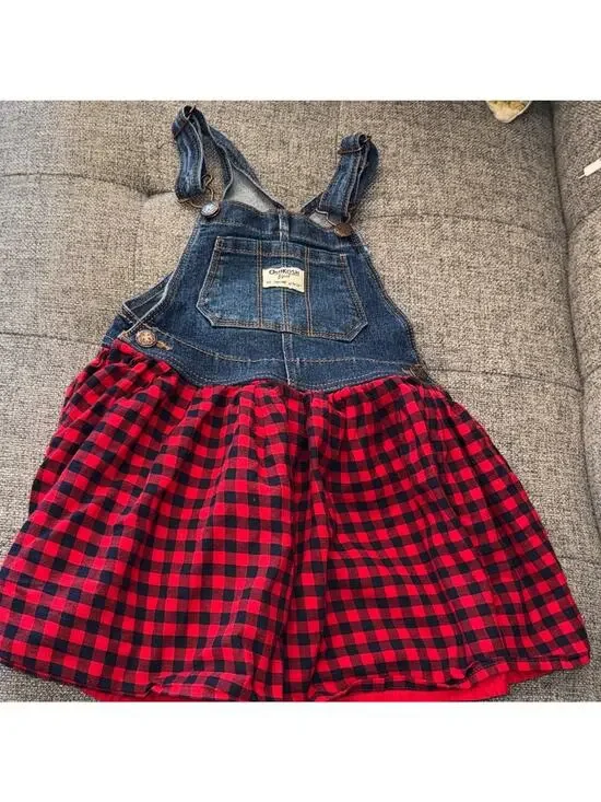 Oshkosh buffalo check denim overalls dress size 5T