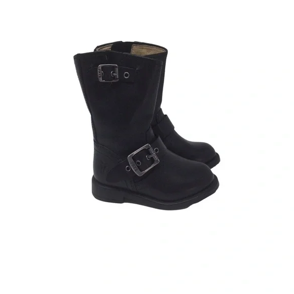Frye Unisex‎ Moto Black Leather Toddler Boots