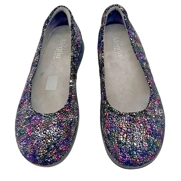 Alegria Petal - PET-500 Fractually Black Multicolor Ballet Flat Shoes SZ 9