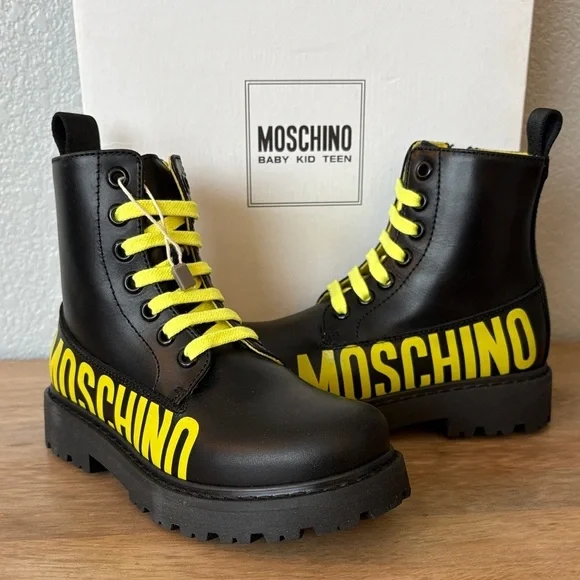 Moschino Kids Bold Black and Yellow Boots 11.5 US 29 EU