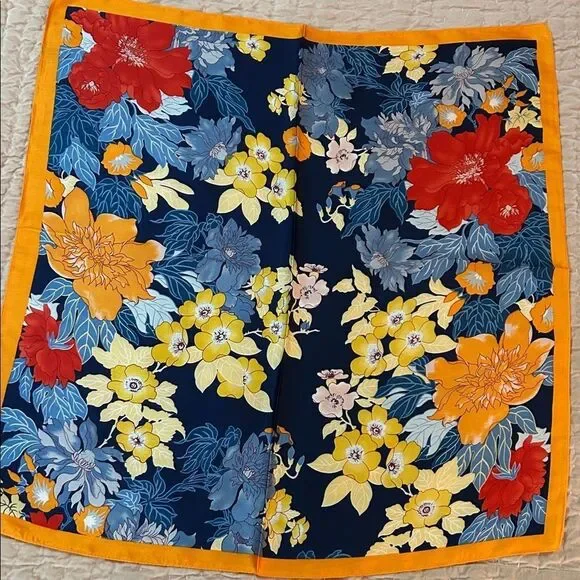 Floral scarf with Yellow and blue Design