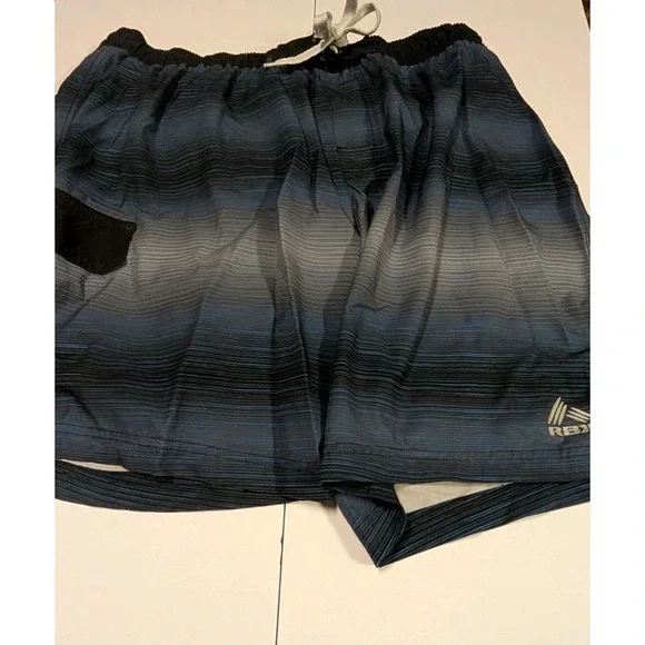RBX Men's Swim‎ Trunks Size XL Mesh Lined Elastic Waist Drawstring Blue Stripes