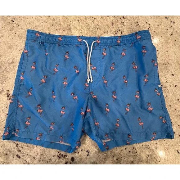 Cotton On Swim‎ Flamingo Print Swim Trunks Mens Size L Blue