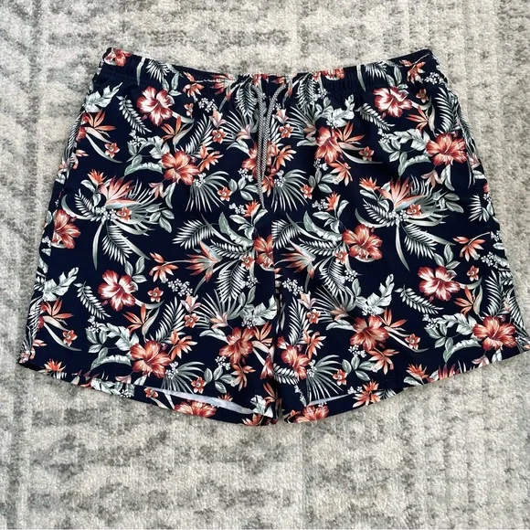 Biwisy Men's Floral Swim Trunks - Black Tropical Mesh Lined 2XL