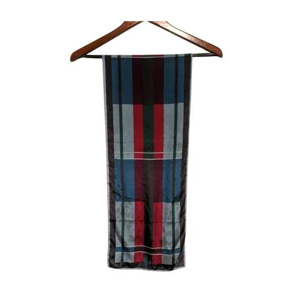 90s Vintage Evan Picone Blue Plaid Oblong Scarf 54