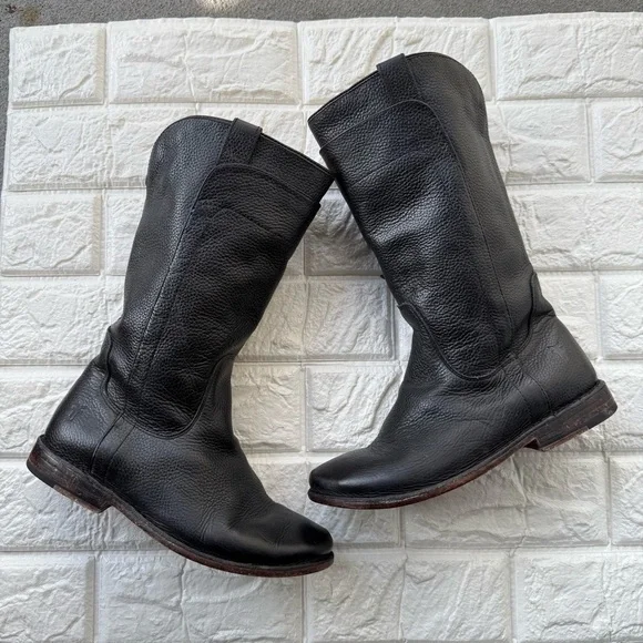 Frye Paige Boots Tall Girl Size 14 Black Leather Slip On Cowboy Western Boho