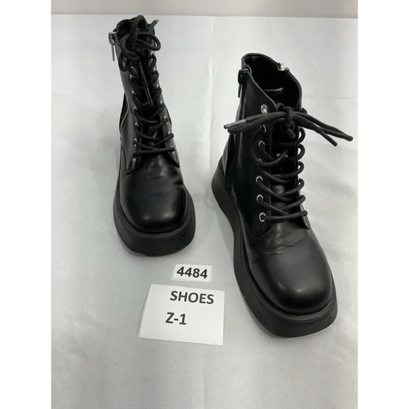 Girls Steve Madden Jfigaro Combat Boots 2 M Black Side Zip Lace Up