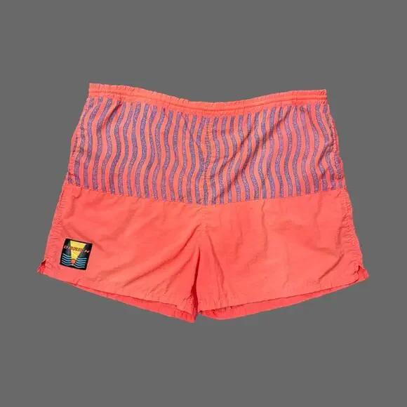 O’Brien VTG 80s 90s Neon Pink Orange Swim Trunks Size 39