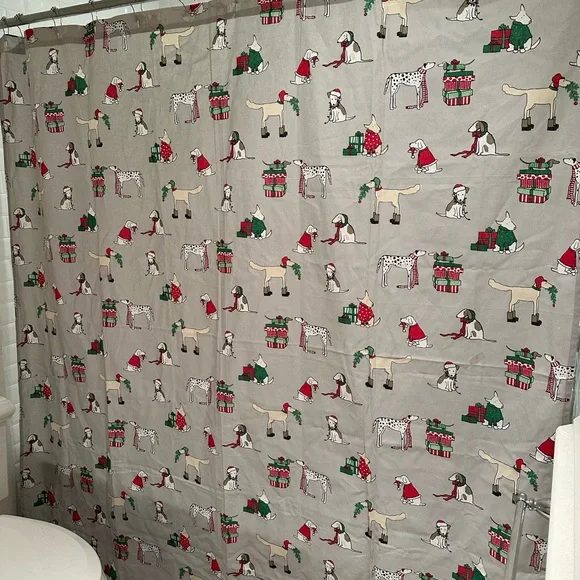 Festive Dog Pattern Shower Curtain