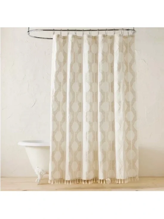 Opalhouse Jungalow Cream Geometric Tassel Shower Curtain