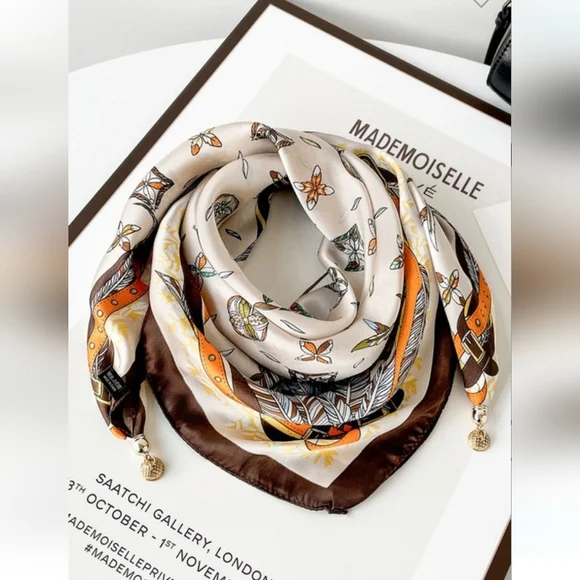 Elegant Silk Scarf with Gold Accents