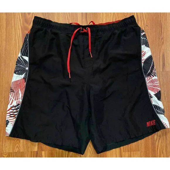 Vtg Nike Swim Trunks Black Red Floral Mens XL 8