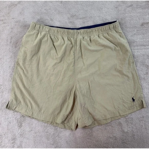 Vintage Polo Ralph Lauren Swim Trunks Mens L Khaki Tan Mesh Lined no Drawstrings