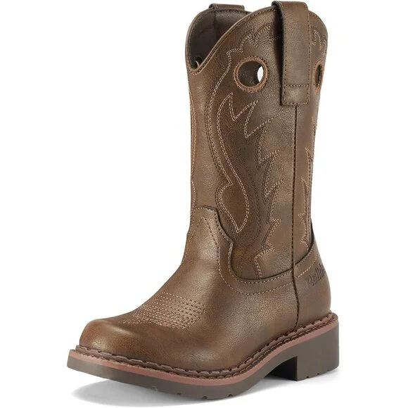 Kids Dark Brown Classic Western Boots Square Toe Girls Cowgirl Boots For Toddler