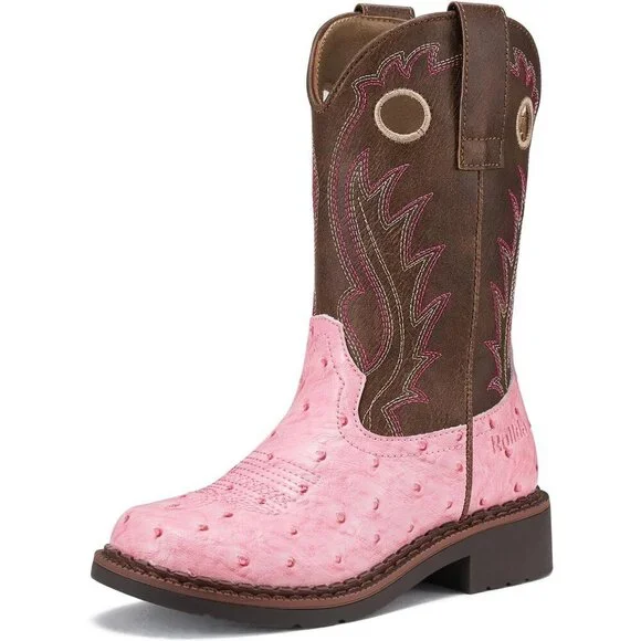 Kids Pink Classic Western Boots Square Toe Girls Cowgirl Boots For Toddler