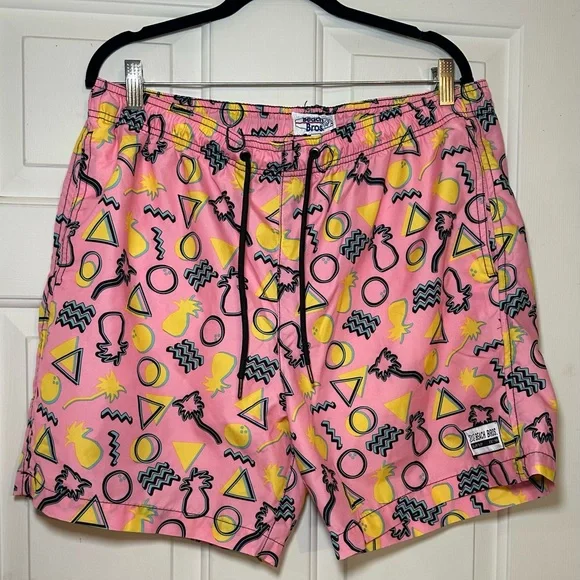 Beach Bros 80’s Swim Trunks Men’s‎ XL Retro Pink Hawaiian .