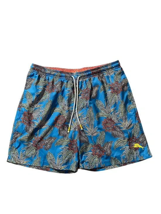 F9- Large Men's Blue Tropical Print Swim Trunks