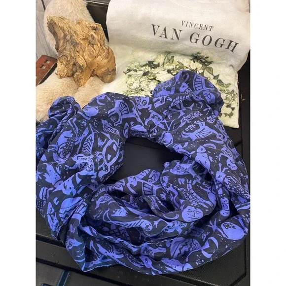 Kiko Graphics‎ All Over Logo Womens Scarves In Black Blue 77x 13