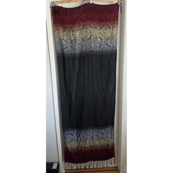 Bohemian Scarf Black Red Gold Grey Rectangle Wrap Shawl Boho Stole Neck