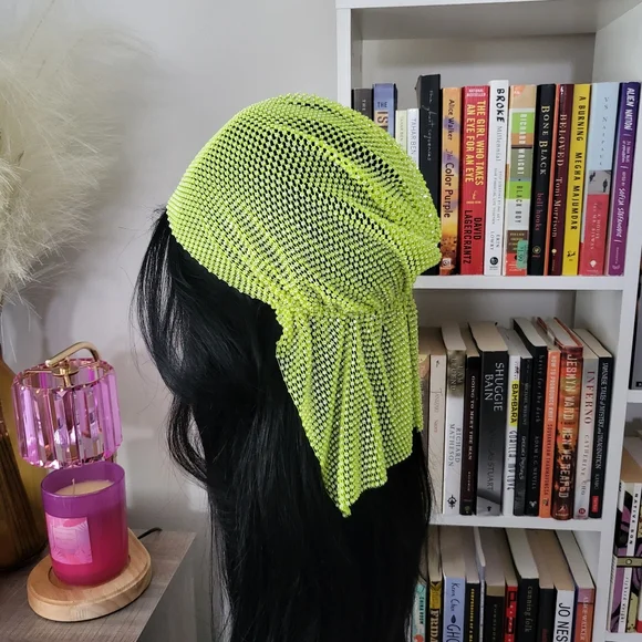 NIP Lime Green Beaded Headress Scarf