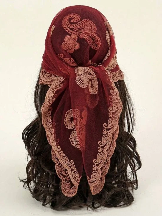 Sheer Embroidered Scarf in Dusty Rose
