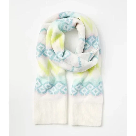Ann Taylor LOFT Fair Isle Winter Scarf‎ Pastel Multicolor Rectangle 12 x 74 NEW