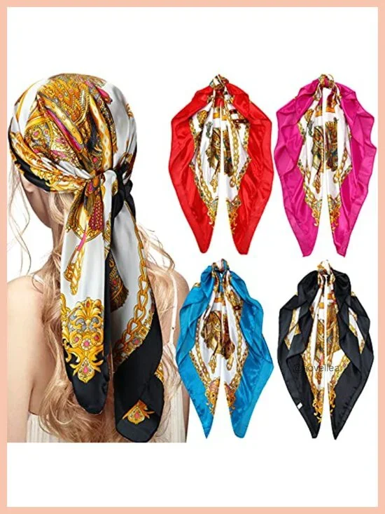 4 Pack 35 Inch Satin Hair Scarves Square Bandanas for Women
