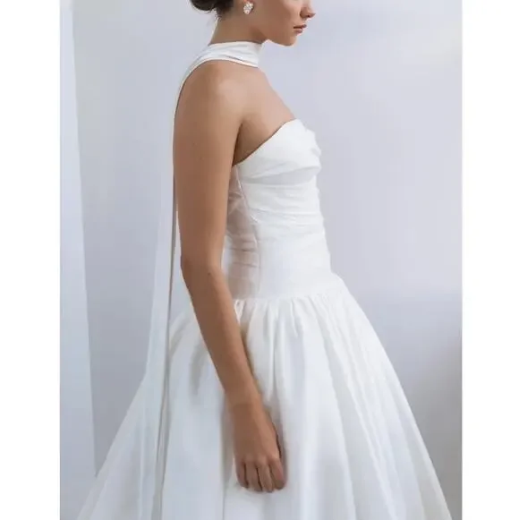 Jenny Yoo Ivory Satin Bridal Scarf One Size