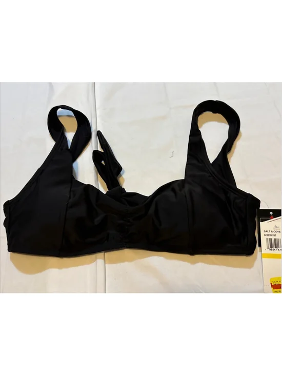 salt + Cove Juniors Center-Ruched V-Neck Bikini Top Black Small
