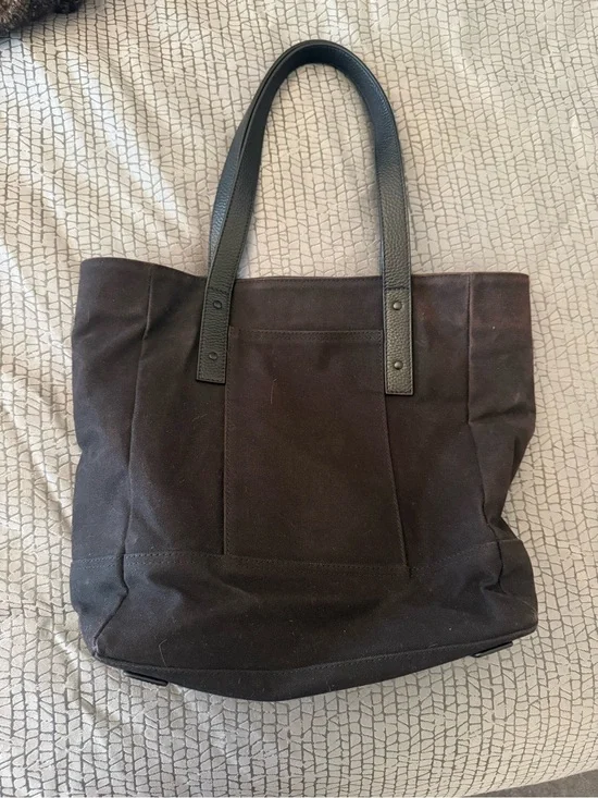 Quince Waxed Canvas Tote Bag with Black Leather Handles