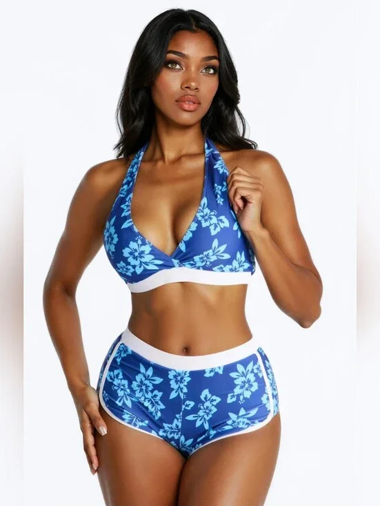 NOVA SWIM Carleta Tropical Hibiscus Print Boyshort 2 Piece Bikini Size 1X