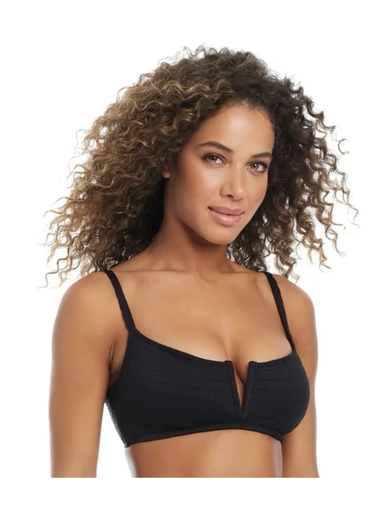 Bar III Women's Pucker up V-Wire Bralette Bikini Top, Black, Xl