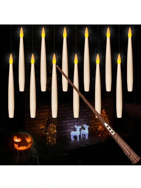 Floating Candles with Magic Wand Remote 12pcs Flameless Taper Candles Flickering
