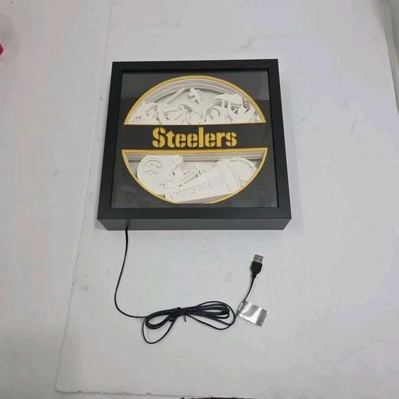 PITTSBURGH STEELERS LED SHADOW BOX LIGHT 3D PAPERCUT LIGHTED MAN CAVE 10X10 NFL