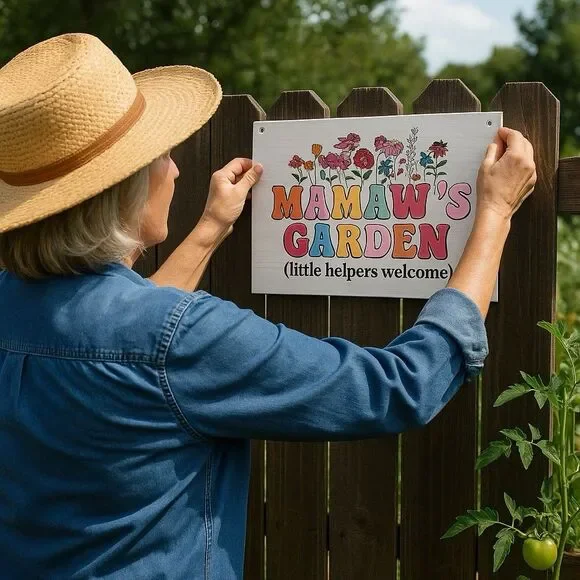 Mamaw’s Garden Hanging Sign Little Helpers Welcome Wooden
