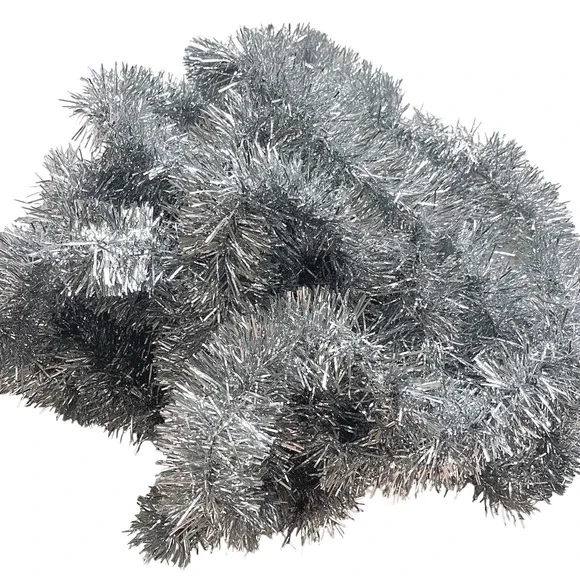 Vintage Christmas Double Glo Tinsel Garland Shiny Soft Fluffy Silver‎ 18 ft Long